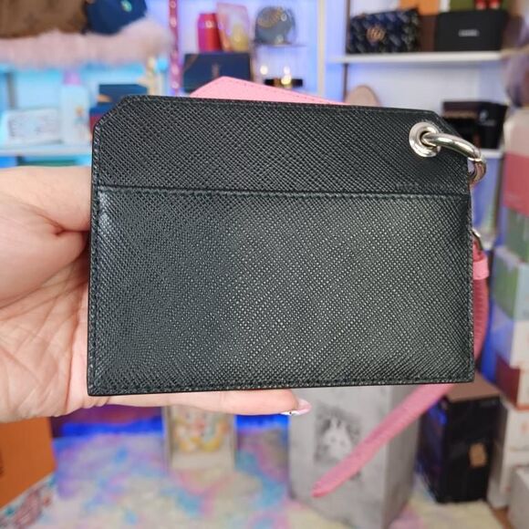 NIB PRADA Pink/Black Saffiano Leather Puppy Key Charm Card Holders Set $550 - Picture 7 of 13